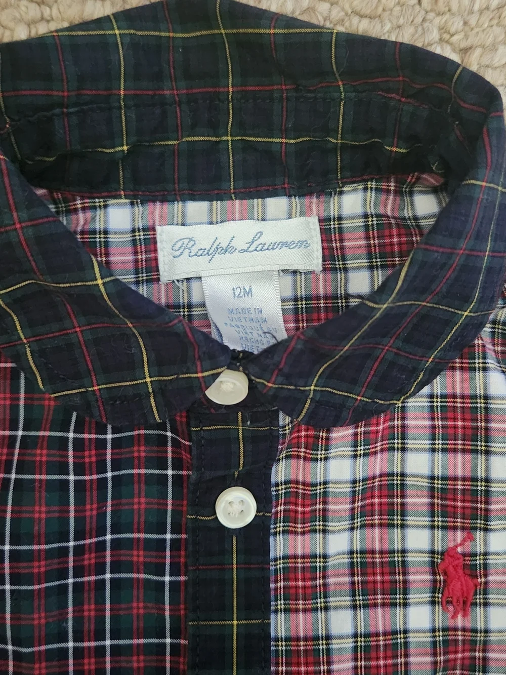 Ralph Lauren Patchwork Multicolor Plaid Button-Front Shirt Dress & Diaper Cover